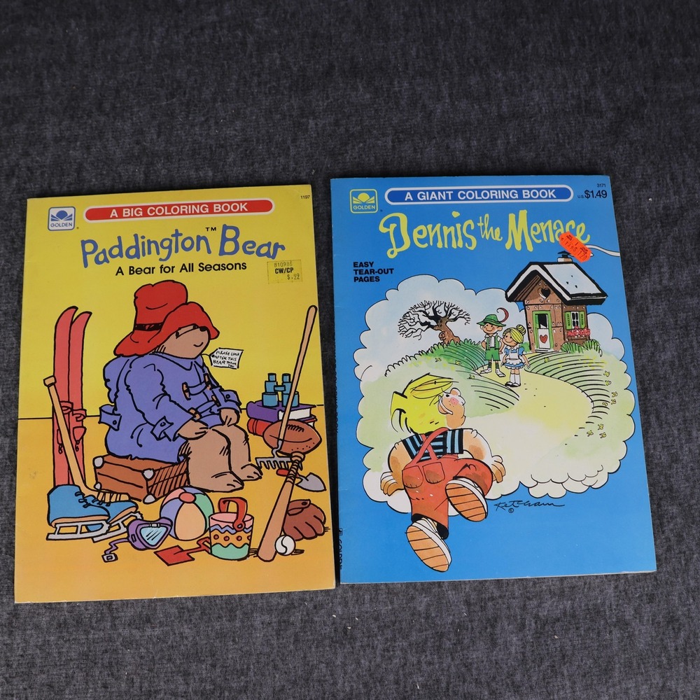Vintage Paddington Bear Dennis The Menace PB Coloring Books Lot 2 Bond Ketcham
